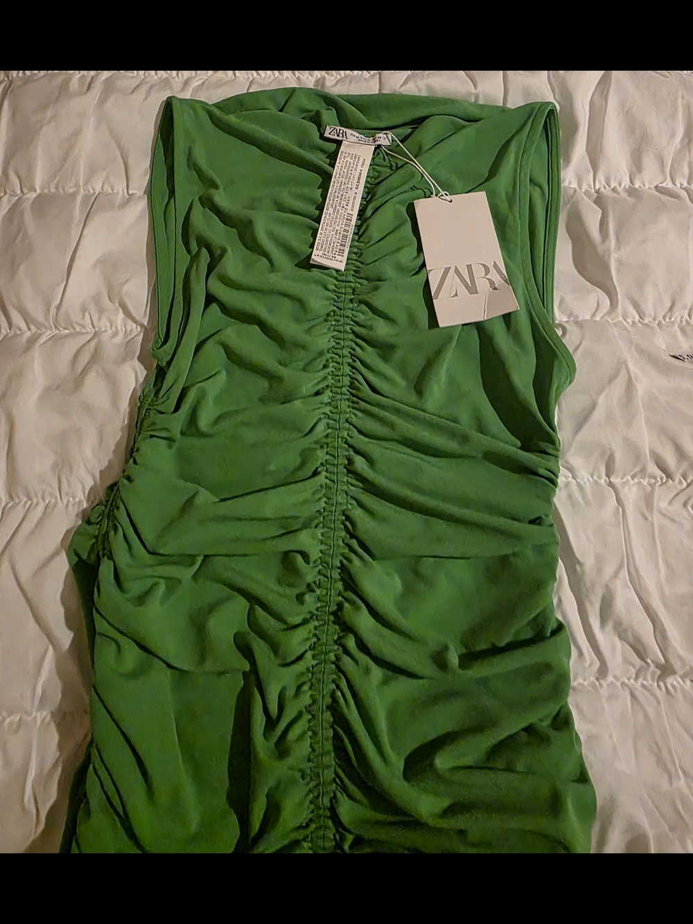 ZARA Bright Green Ruched Sleeveless Mini Dress - Picture 5 of 5